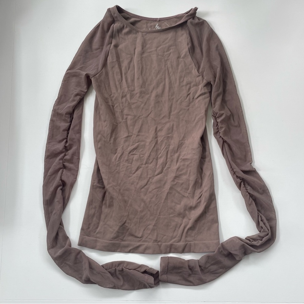 Brown free people flesh sleeved top